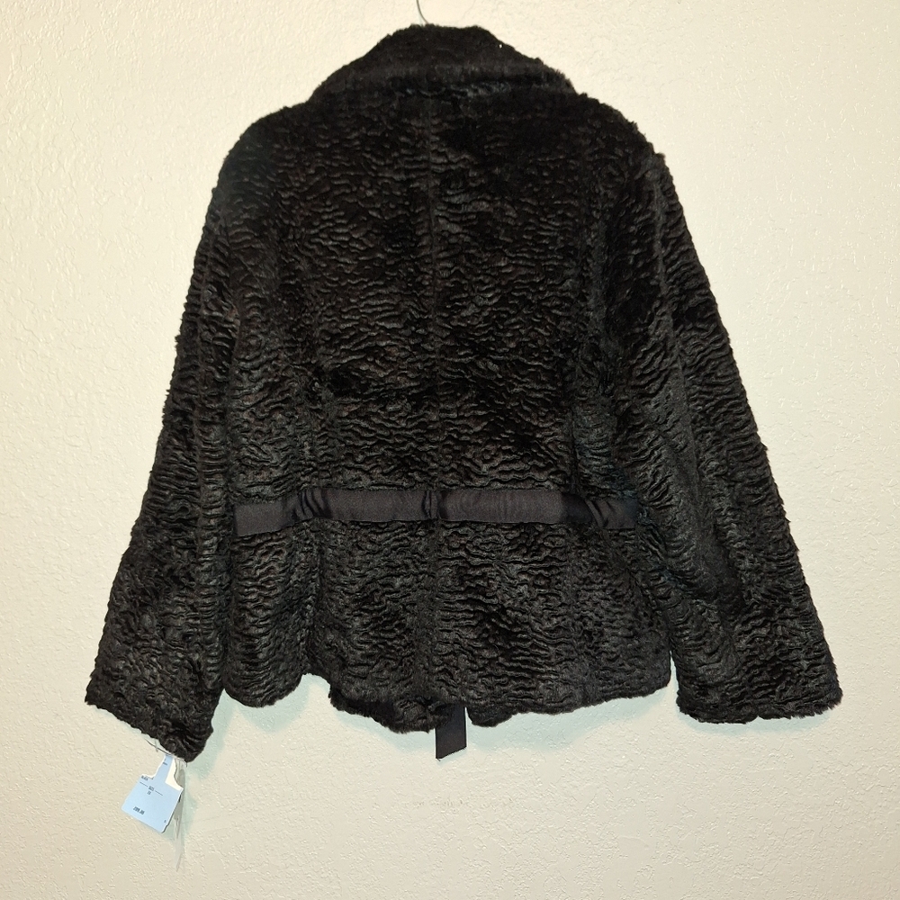 NWT Nine West Black Faux Fur Ribbon Tie Front Coat 2X - Picture 2 of 8